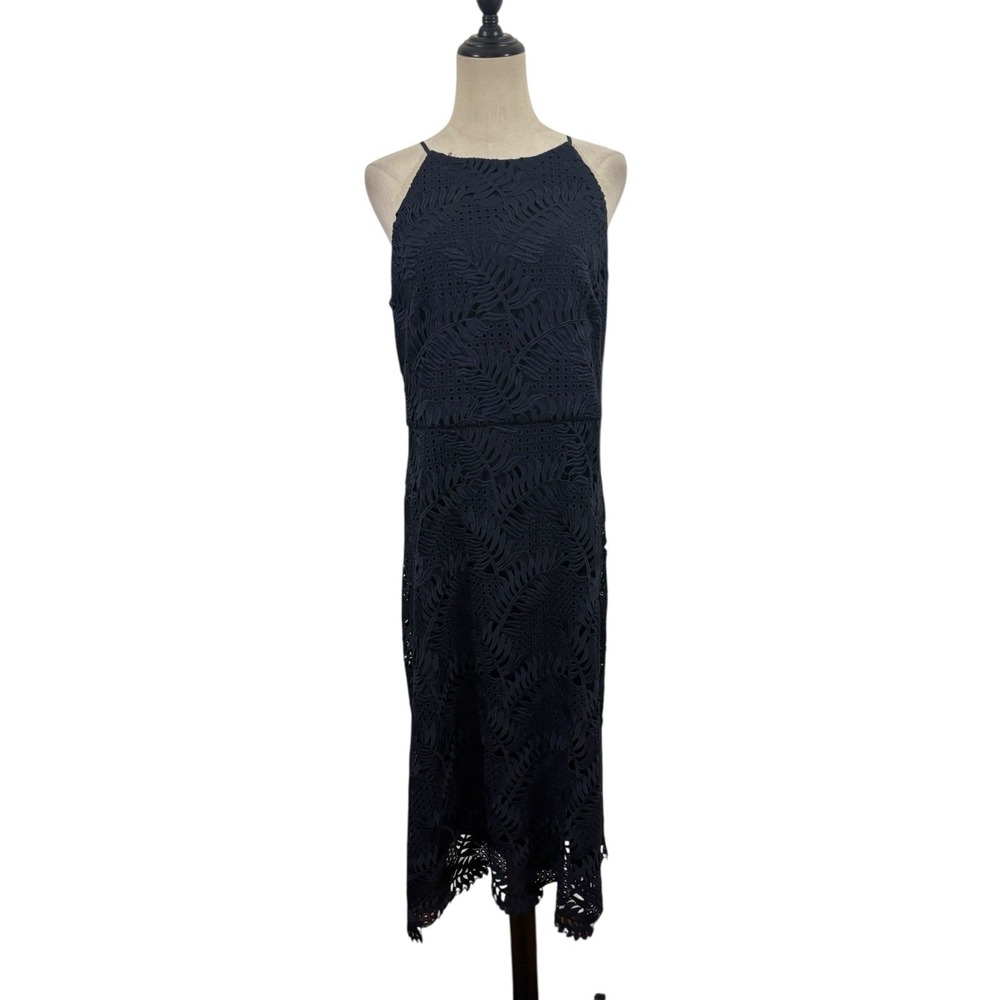 Chicos Navy Blue Lace Midi Dress Sz 2 Us 14 Event Party‎ Resort Cocktail Wedding